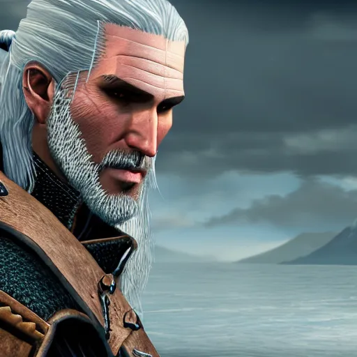 Image similar to geralt of rivia on a boat