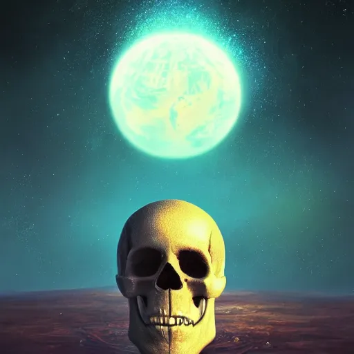 Prompt: a planet that resembles a skull, stars in the background, natural, ultra detail. digital painting, beautiful, concept art, ethereal, cinematic, epic, 8k, highly detail, insane detailed, oil painting, octane render, cinematic lighting, smooth, sharp, Artstation, mystical, illustration, Trending on Artstation, Artstation HQ, Artstation HD, digital art,