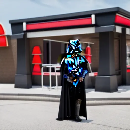 Image similar to darth vader working at mcdonalds drive thru, mcdonalds drive thru, XF IQ4, 150MP, 50mm, F1.4, ISO 200, 1/160s, natural light, Adobe Photoshop, Adobe Lightroom, photolab, Affinity Photo, PhotoDirector 365