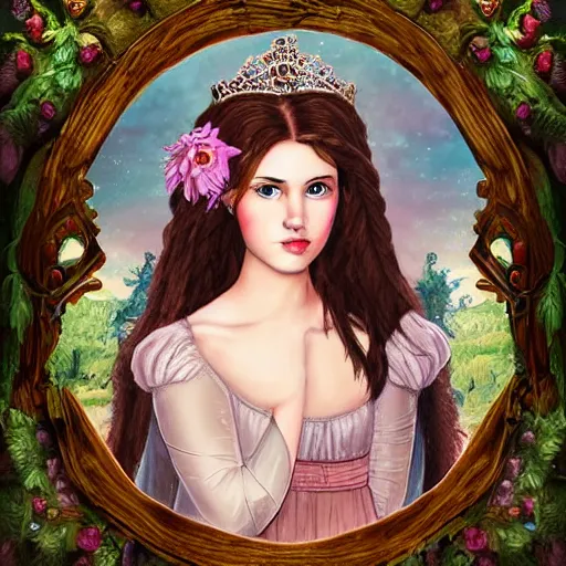 Image similar to portrait portrait of a princess in the castle setting of a girl in the castle of the wilds in the castle - handsome, dramatic style of flower illustration, head sculpted out of wood