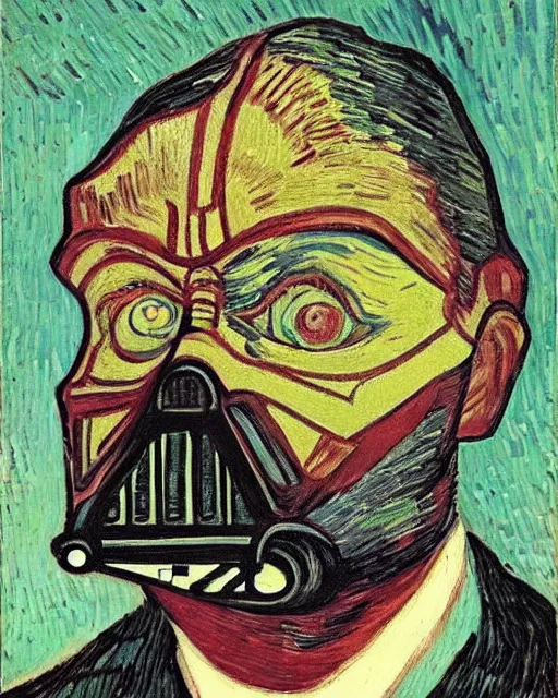 Prompt: Darth Vader Self-portrait without a beard by Vincent van Gogh by Stalenhag, Simon
