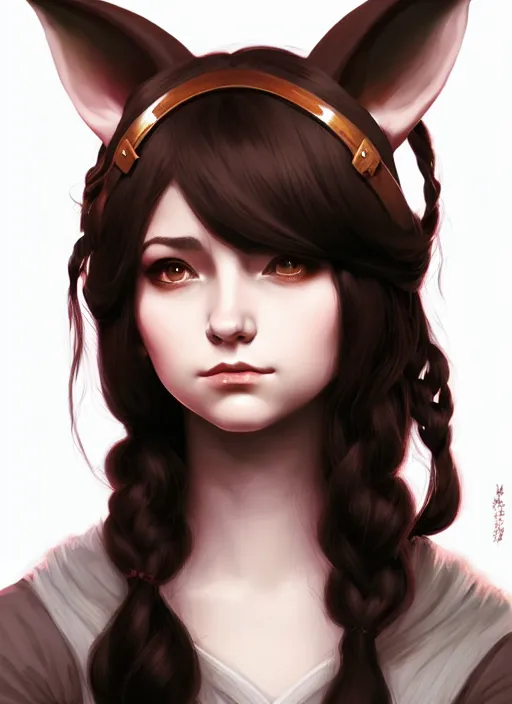 Image similar to a head and shoulders portrait of a female bard, d & d, fantasy art, award winning, fox ears, by ilya kuvshinov