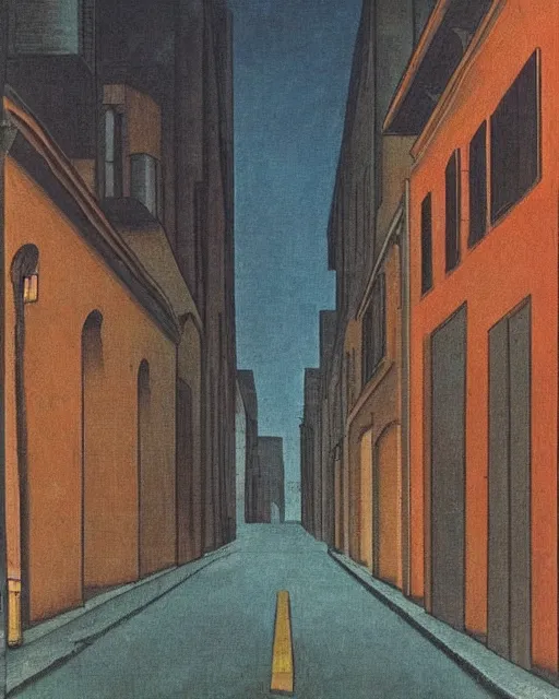 Image similar to empty street on a melancholy rainy night of cyberpunk city de chirico