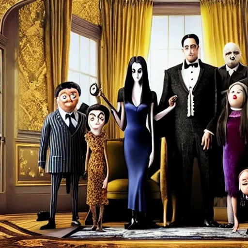 Image similar to a still from the Addams family live action movie directed by Wes Anderson