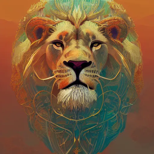 Prompt: a detailed lion zodiac sign, by victo ngai and greg rutkowski, digital art, realistic painting, very detailed, trending on artstation