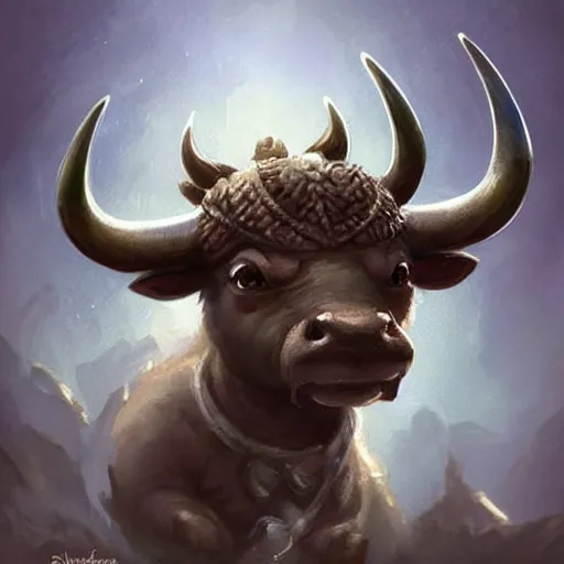 Prompt: cute little anthropomorphic water buffalo rebuilder wearing terrazzo cord, tiny, small, miniature animal, baby animal, short, pale blue armor, cute and adorable, pretty, beautiful, DnD character art portrait, matte fantasy painting, DeviantArt Artstation, by Jason Felix by Steve Argyle by Tyler Jacobson by Peter Mohrbacher, cinematic lighting