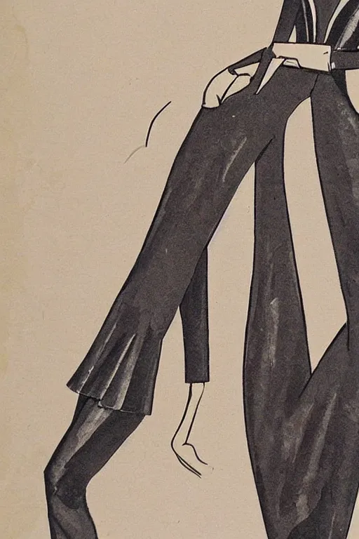 Image similar to a detailed high fashion couture illustration of a mid - century outfit