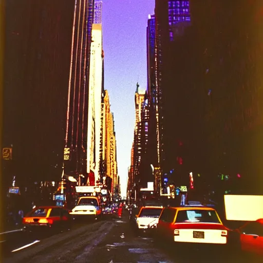 Prompt: Beautiful colored-photo cameraphone 1988 soft Photograph of New York city a tnight