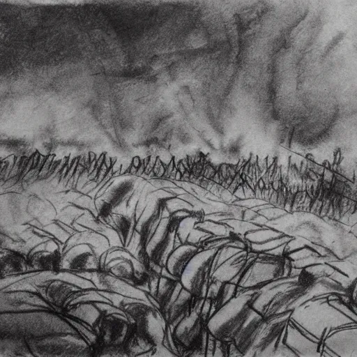 Image similar to charcoal sketch of WW1 trench war