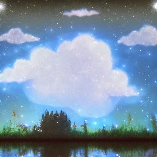 Prompt: world of light, sparkles, fluffy clouds, hope