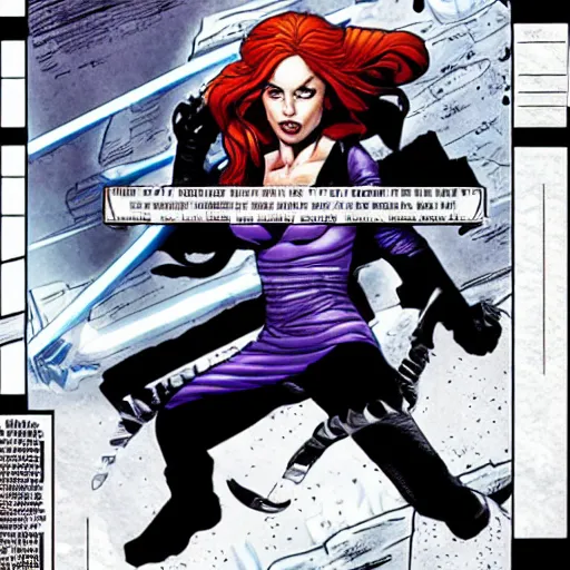 Prompt: mara jade skywalker, character sheet by jim lee