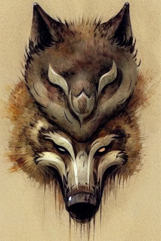 Image similar to ( ( ( ( ( traditional stylized wolf mask. muted colors. ) ) ) ) ) by jean - baptiste monge!!!!!!!!!!!!!!!!!!!!!!!!!!!