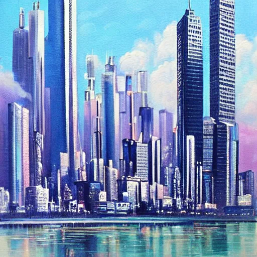 Prompt: a beautiful painting of modren Skyscrapers,by Miyazaki Hayao