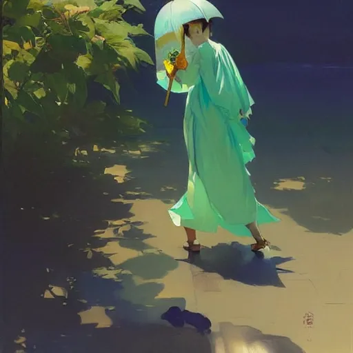 Prompt: green ghost, by studio ghibli painting, by joaquin sorolla rhads leyendecker, an aesthetically pleasing, dynamic, energetic, lively, well - designed digital art, by ohara koson and thomas kinkade, traditional japanese colors, superior quality, masterpiece