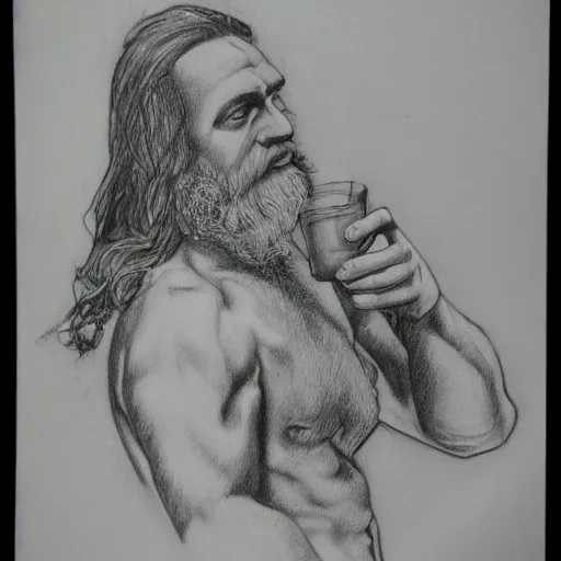 Prompt: zeus drinking tea in the olympus, pencil drawing