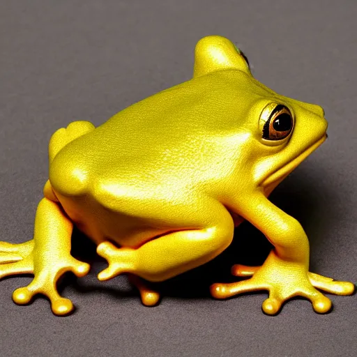 Prompt: photograph of a golden frog - shaped hat