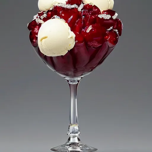 Prompt: an ice cream sundae made out of rubies and diamonds and chocolate, elegant and ornate,