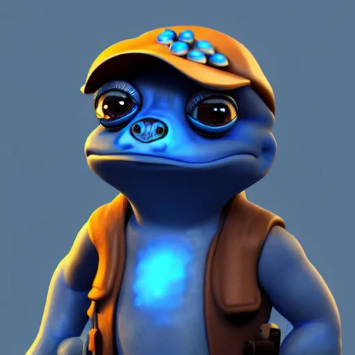 Prompt: pepe the miner with blue crystal, artstation, zbrush