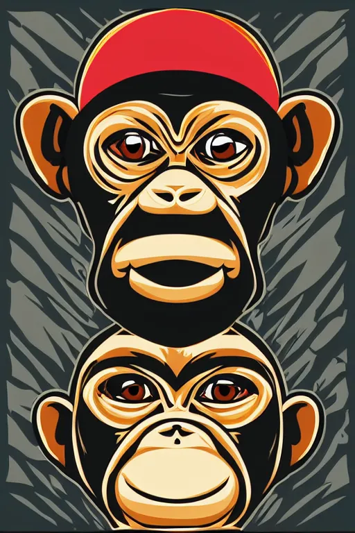 Image similar to Portrait of a Monkey, mafia, gangster, sticker, colorful, illustration, highly detailed, simple, smooth and clean vector curves, no jagged lines, vector art, smooth