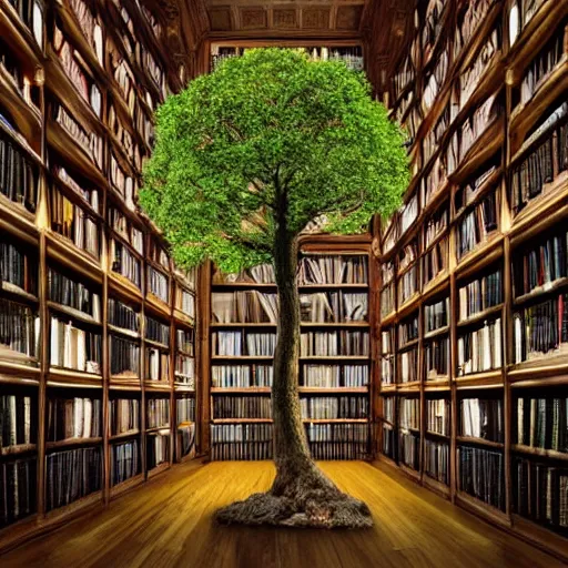 Prompt: a beautiful giant tree growing in the middle of a great Victorian library. a child climbing the tree. soft lighting, 4K, fantasy art, ultra-realistic