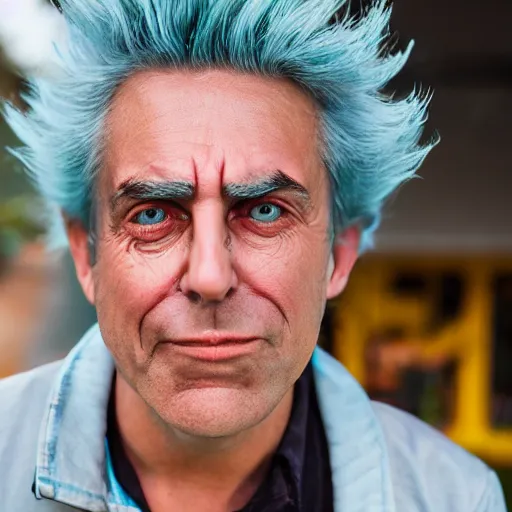 Image similar to rick sanchez from rick and morty as real person, 8 k photography