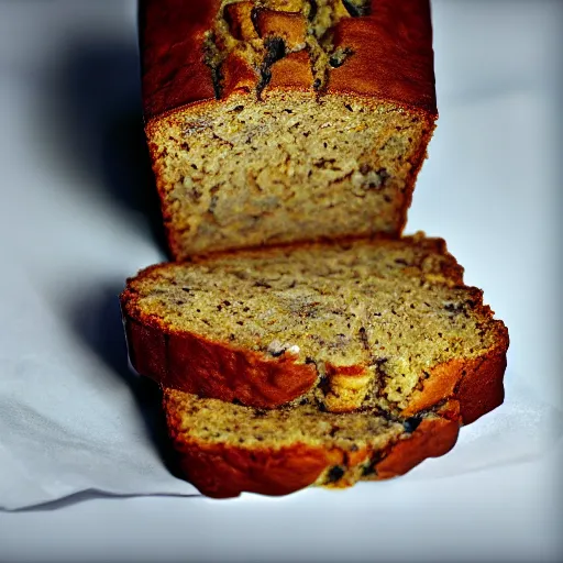 Image similar to photorealistic photograph of banana bread at work dude, photorealistic, realism, highly detailed, ultra detailed, ambient occlusion, depth of field