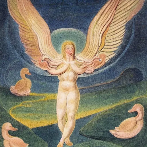 Prompt: biblical angel of ducks, by jean deville, by william blake, oil on canvas