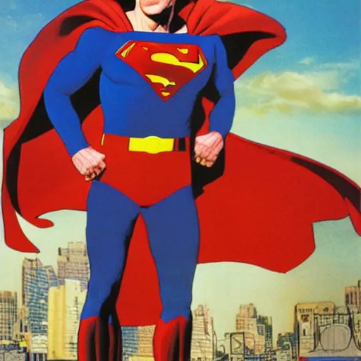 Image similar to comic book cover art, ian mckellen as superman by alex ross