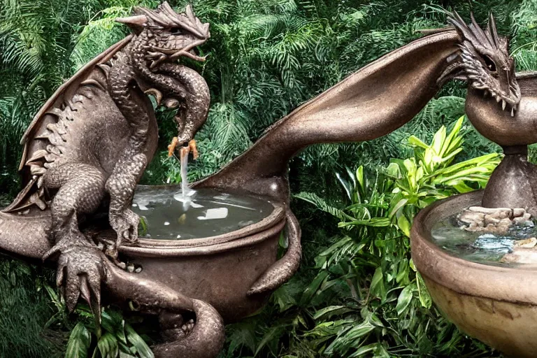 Image similar to cinematography baby dragon in a bird fountain by Emmanuel Lubezki