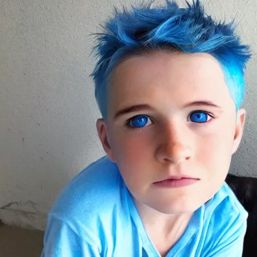 Prompt: a boy with blue hair and blue eyes