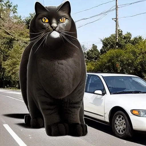 Image similar to giant cat in traffic, ultra realistic, very realistic