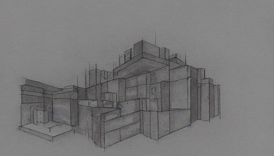 Prompt: big brutalist villain base, drawing architecture