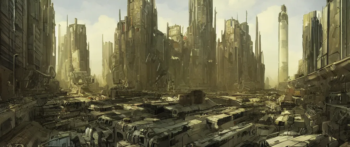 Prompt: digital concept art of dystopian, atompunk Berlin, high quality, high detail, in the style of Ralph Mcquarrie, megacity