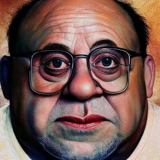 Image similar to hyperrealistic mixed media high resolution painting of Danny DeVito (slam dunk Chicago bulls), stunning 3d render inspired art by István Sándorfi and Greg Rutkowski and Unreal Engine, perfect facial symmetry, dim volumetric lighting, 8k octane beautifully detailed render, full body shot, post-processing, extremely hyper-detailed, intricate, epic composition, highly detailed attributes, highly detailed atmosphere, cinematic lighting, masterpiece, trending on artstation, very very detailed, masterpiece, stunning, flawless completion, lifelike texture, perfection,