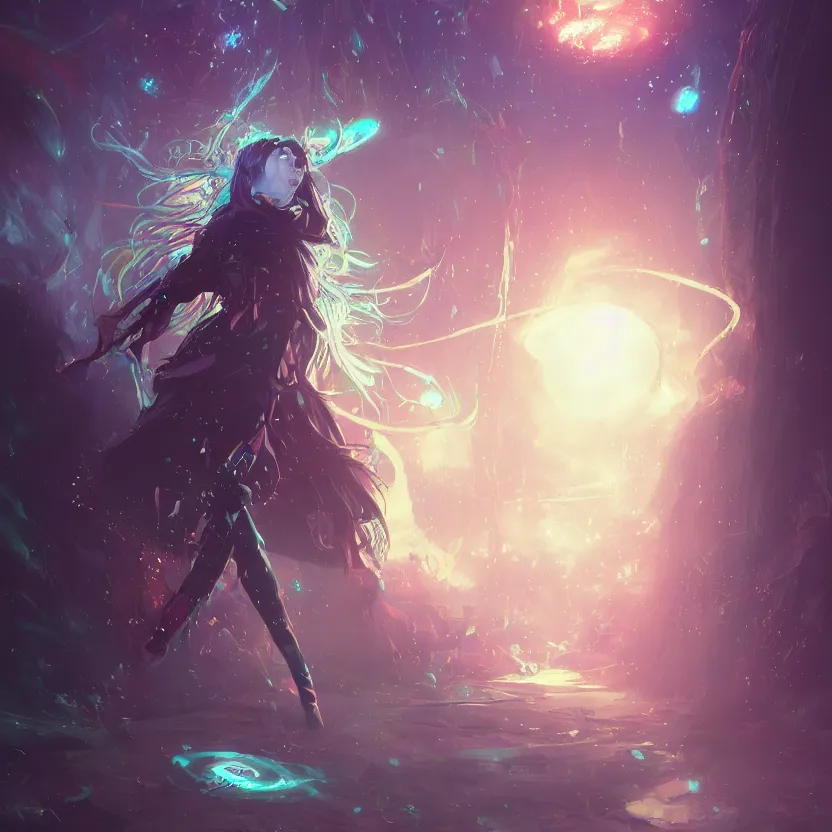 Prompt: an # illustration of a non - ordinary girl of # magic the gathering, # digital 2 d, # sci - fi, # psychedelic, # fututistic, by yoshitaka amano and alena aenami, trending on artstation, nvidia, matte painting, unreal engine