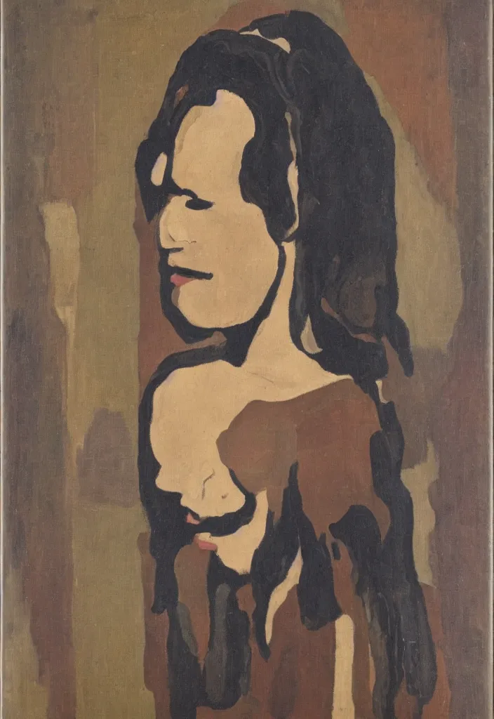 Image similar to a portrait of a mixed woman from the neck up by marvel duchamp oil on canvas