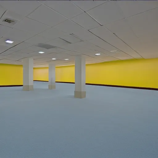 Prompt: watercolor image of a space which resembles the back rooms of a retail outlet, spanning approximately 600 million square miles. All rooms throughout Level 0 share the same superficial aspects: mono-yellow wallpaper, old moist carpet, and inconsistently placed fluorescent lighting. Beyond these main features, no two rooms are identical. 4k, hd, photorealistic