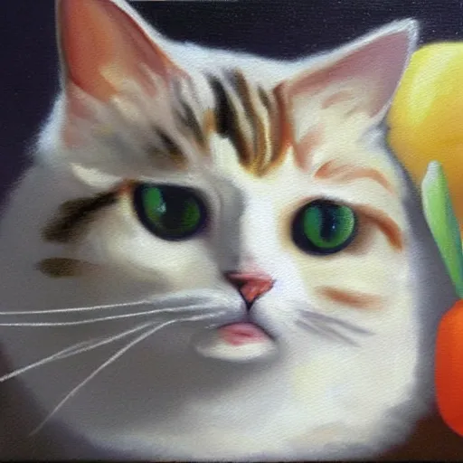 Prompt: oil painting of a cat that's had all the cream