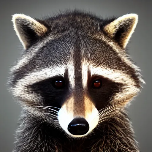 Prompt: a hyperrealistic octane render of a raccoon with a camera lens for a nose, photorealism, unreal engine, dramatic lighting, volumetric lighting, uplighting