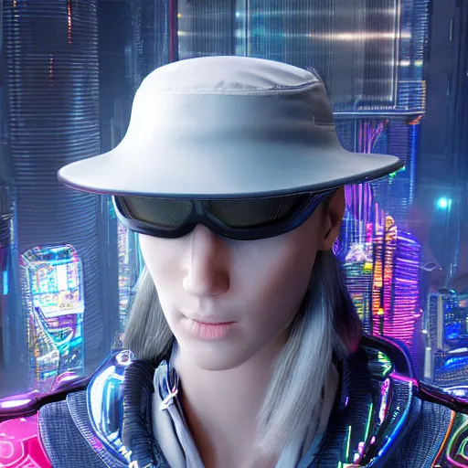 Prompt: a hat from the future, cyberpunk, highly detailed, epic lighting, hyper photorealism, 8 k