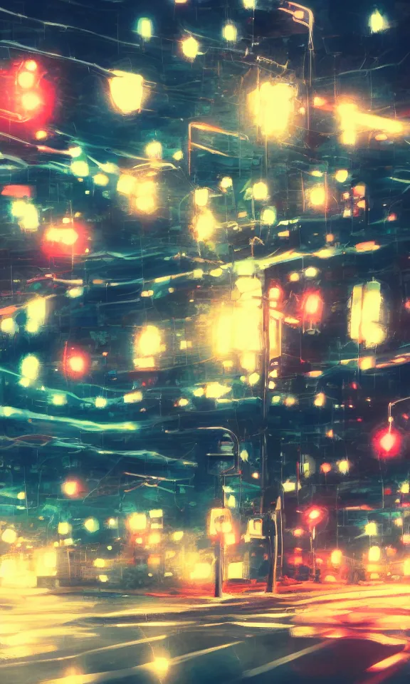 Prompt: close up of a roadside at night, anime style