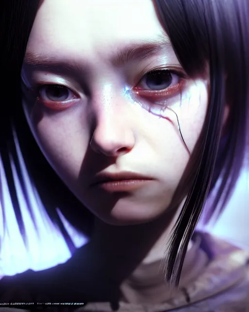 Prompt: really cool complex closeup portrait of a beautiful psychotic nerd girl covered in metal wire, by katsuhiro otomo, yoshitaka amano, nico tanigawa, artgerm, greg rutkowski makoto shinkai takashi takeuchi rendered with intense 3 d effect, smooth soft shadowing, cinematic lighting, hyperrealistic unreal engine 5 render uhd 8 k