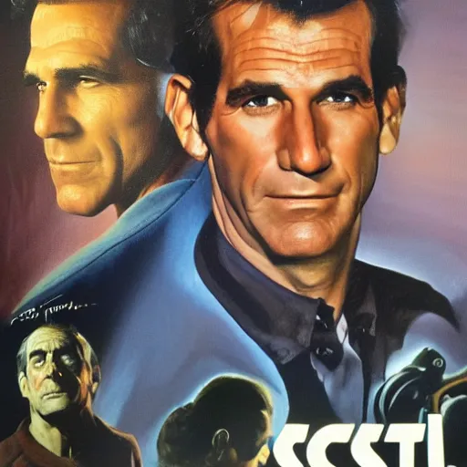 Prompt: ultra realistic portrait painting of scott bakula in a vintage movie poster, art by frank frazetta, 4 k, ultra realistic, highly detailed, epic lighting