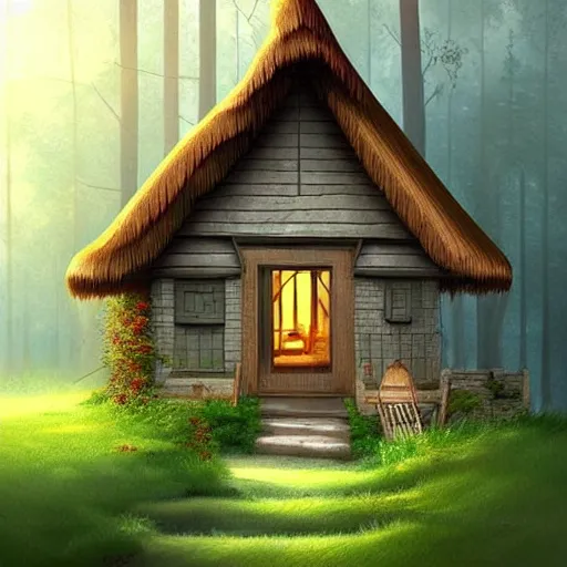 Image similar to a cottage in the woods with a giant notepad door, trending on artstation, detailed digital art, aesthetic!!!!,
