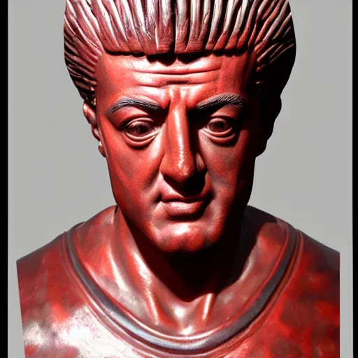 Prompt: museum stallone portrait statue monument made from porcelain brush face hand painted with iron red dragons full - length very very detailed intricate symmetrical well proportioned balanced