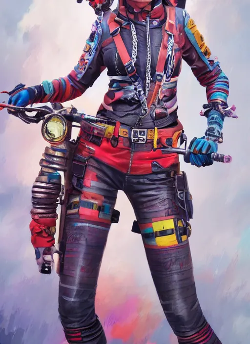 Image similar to detailed full body concept art illustration colorful pastel painting of an harley quinn pilot in full intricate clothing, ultra detailed, digital art, octane render, 4K