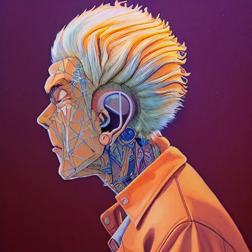 Image similar to humandesign mohawk projector portrait by gaston bussierre and charles vess and james jean and erik jones and rhads, inspired by rick and morty, epic, funny, huge scale, beautiful fine face features, intricate high details, sharp, ultradetailed