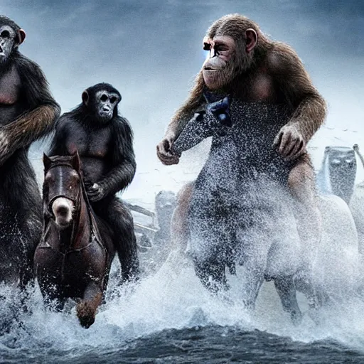 Prompt: planet of the apes In Vikings Very detailed 4K quality Super Realistic