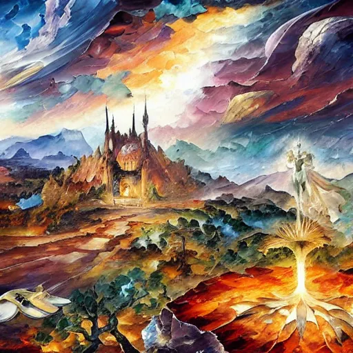 Image similar to visionary landcape by arthur adams, john stephens, charlie bowater, leonid afremov, chiho ashima, karol bak, david bates, tom chambers