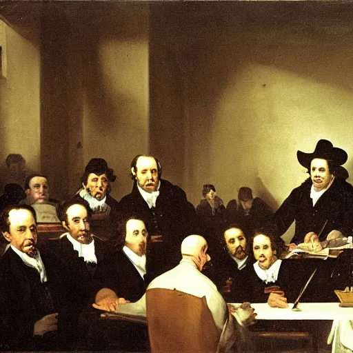 Image similar to The Anatomy Lesson of Dr. Nicolaes Tulp, by Francisco Goya and August Friedrich Schenck